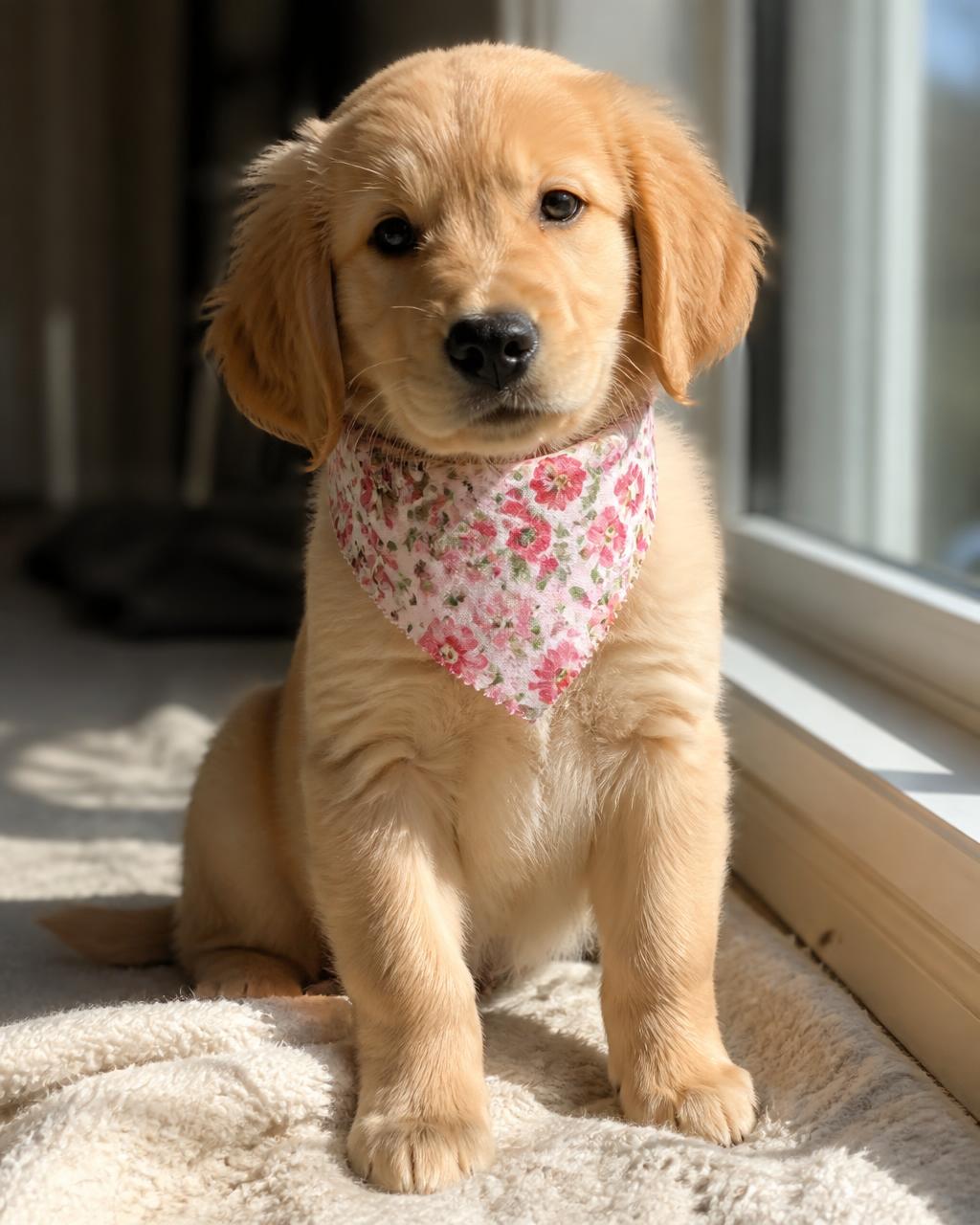 Puppy in a floral bandana